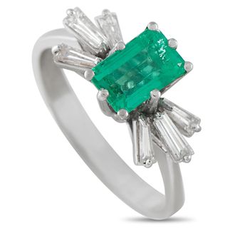 Luxury Bazaar 18K White Gold 0.65ct Diamond and Emerald Ring MF31-051526