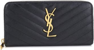 Saint Laurent Black Leather Long Wallet (Bi-Fold) (Pre-Owned)