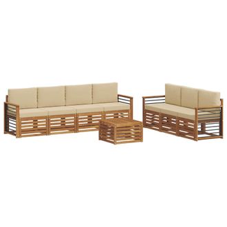 vidaXL Juegos De Sof&aacute;s 8 Pcs Natural Y Beige Madera De Acacia S&oacute;lida Vidaxl