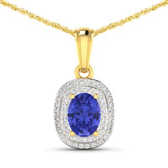 Diana M. Jewels Tanzanite ( AA - AA+ ) Oval 8x6mm - 1Pc + White Diamond F/C Round 1mm - 58Pcs ( White Pen Rhodium ) (I1-I2/I color)