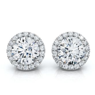 Pompeii3 2.25Ct Halo Round Diamond Studs 14k Gold Lab Grown Womens Earrings