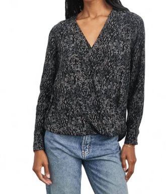 Rails Hillary Animal Print Long Sleeve Blouse In Charcoal