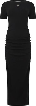 Philipp Plein Open Back Maxi T-Shirt Jurk - Dames - Avondkleed - Zwart - M - Katoen - Kleedjes