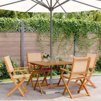 vidaXL Set Pranzo da Giardino 5 pz Beige in Tessuto e Legno Massello vidaXL 643759