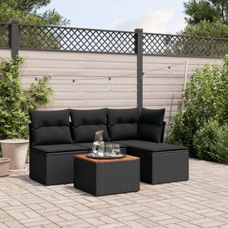 vidaXL Set De Muebles De Jard&iacute;n 5 Pzas Y Cojines Rat&aacute;n Sint&eacute;tico Negro Vidaxl