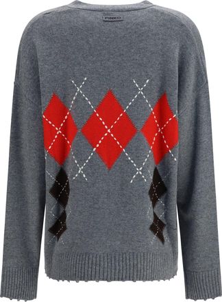 Pinko Womens Bristol Wool And Cashmere Diamond Cardigan Grigio-Marrone Grigio/marrone Sweater