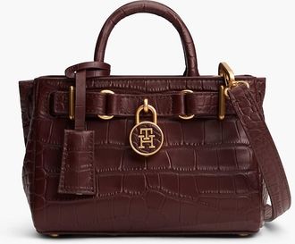 Tommy Hilfiger Womens Croc-Embossed Leather Micro Tote Bag - Oxblood