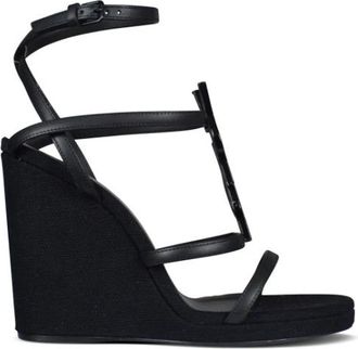 Saint Laurent Cassandra Wedge Espadrilles - Dames - Sleehakken - Zwart - 35 EU - Leer - Schoenen