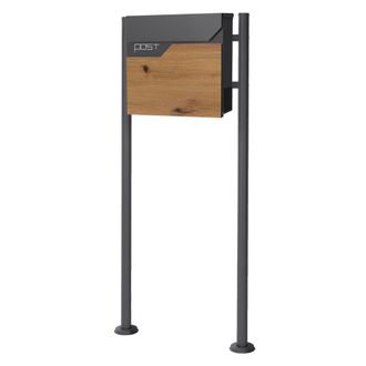 ML Design Ecd Germany Buz&oacute;n De Correo Antracita / Madera Con Soporte 120 Cm Para Cartas Con Compartimento Para Peri&oacute;dico 37 X 37 X 11 Cm Acero Inoxidable Con 2 