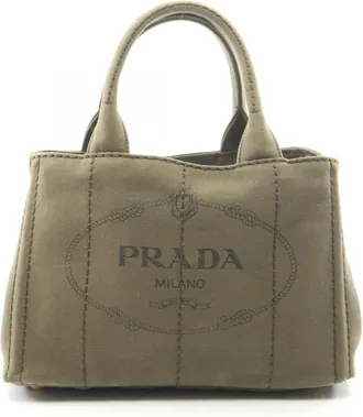 Prada Khaki Canvas Handbag Tote Bag (Pre-Owned)