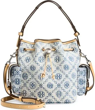 Tory Burch T Monogram Denim Bucket Bag in Powder Blue at Nordstrom