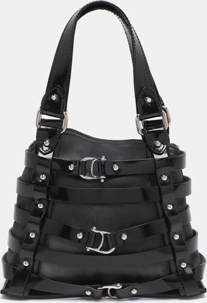 Aigner Black Satin And Leather Caged Tote