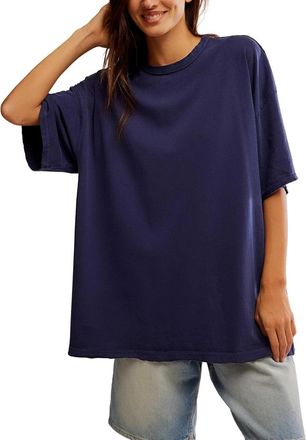 Free People Womens Free People Devon T-Shirt Blue Oversized Fit Drop Shoulder GBO668