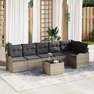 vidaXL Vidaxl - Conjunto De Sof&aacute; De Jard&iacute;n Con Coj&iacute;n 7 Pcs Gris Polirat&aacute;n