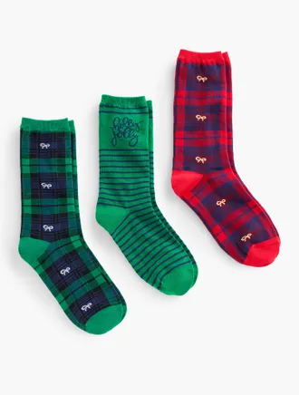 Talbots Plaid Bow 3-Pack Sock Gift Set - Highland Green - 001 Talbots