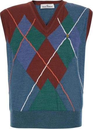 Vivienne Westwood Geborduurd Argyle Vest van Wolmix - Heren - Spencers - Veelkleurig - M - Wol - Truien & Vesten