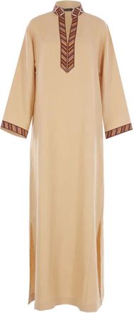 Loro Piana Abito Tilde lungo con maniche a 3/4 e ricamo - Giallo