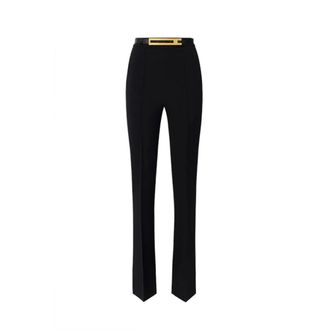 Elisabetta Franchi Broeken, Dames, Zwart, M, Polyester, Wijde Zwarte Broek