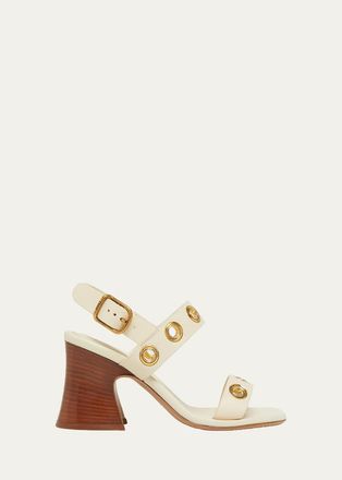 Chlo&eacute; 75mm Janis Grommet Leather Slingback Sandals