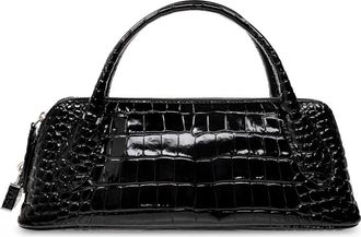 Tory Burch Lock Croc-Embossed Top Handle Bag - Dames - Tassen - Zwart - Maat: ONE Size Leer