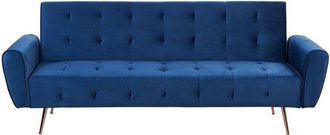 Beliani Beliani - Modern Velvet Sofa Bed Convertible Sleeper Tufted with Side Pocket Metal Copper Legs Blue Selnes