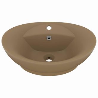 Berkfield Home Luxury Basin Overflow Oval Matt Cream 58.5x39 cm Ceramic in Tan