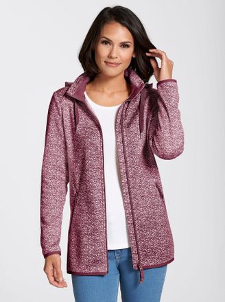 Casual Looks Kapuzenfleecejacke CASUAL LOOKS, Damen, Gr. 42, weiss (bordeaux, wei&szlig;, gemustert), 100% Polyester, bedruckt, gemustert, mehrfarbig, Jacken Kapuzenflee