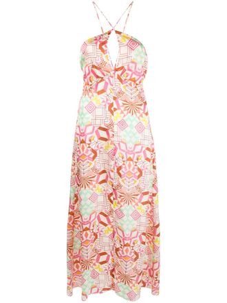 Forte_Forte geometric-pattern midi dress - Neutrals