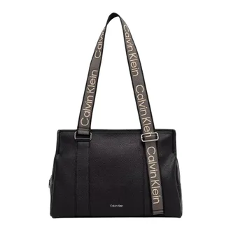 Calvin Klein Shoulder Bags, female, Black, Size: ONE SIZE Webbing Adj Strap Tote