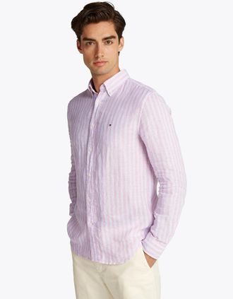 Tommy Hilfiger Mens Tommy Hilfiger Lined Essential Long Sleeve Striped Mens Shirt - Tan - Size: 42/Regular