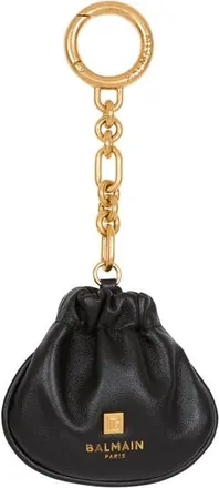 Balmain Pulse leather key ring in Black at Nordstrom