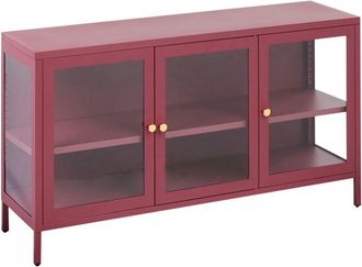 Beliani Glass Display Sideboard NEWPORT Metal 115 cm Dark Red