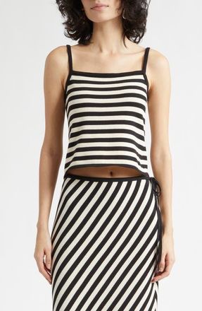 Poss&eacute; Darcy Stripe Pima Cotton Sweater Tank in Cream Black at Nordstrom, Size Xx-Small