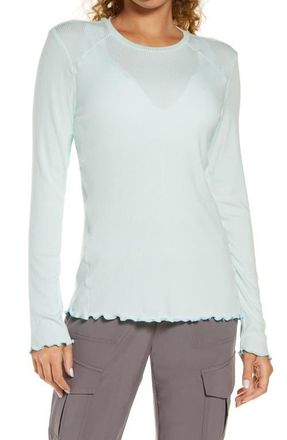 Zella Lettuce Edge Long Sleeve Rib T-Shirt in Blue Glacier at Nordstrom, Size Large