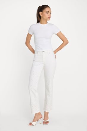 Good American Womens Good Icon Straight Ankle Pearl Jeans | White, Size 18 Plus | Good American by Khlo&Egrave; Kardashian