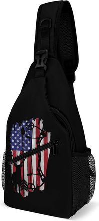 Generic Bow Hunting U.S. Flag Mens Shoulder Bags Sling Crossbody Backpack Travel Hiking Chest Bag with Small Side 38x20cm