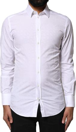 Dolce & Gabbana White GOLD Cotton Long Sleeves Dress Mens Shirt