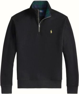 Ralph Lauren Hoodies & sweatvesten, Heren, Zwart, M, Katoen, Sweatshirt met Kwartrits en Opstaande Kraag met Geruite Voering