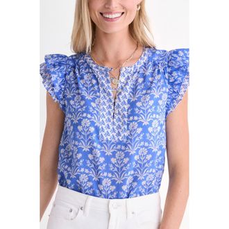 Vineyard Vines Adare Cotton Blend Dobby Top in Floral Breaker Blue at Nordstrom, Size X-Large