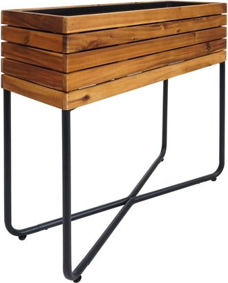 Hhg [nunca Usado] Jardinera Hhg-586, Maceta Rectangular 60 X 62 X 22 Cm Para Exteriores, Acero Y Madera De Acacia, Con Certificaci&oacute;n Mvg, Marr&oacute;n