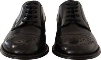Dolce & Gabbana Black Leather Wingtip Mens Formal Derby Shoes