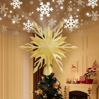 OEM Guirnalda De Luces Navide&ntilde;as Con Forma De Estrella, Proyector Led 3d Giratorio Y Proyecci&oacute;n De Copos De Nieve: Decoraci&oacute;n Dorada Para Interiores, Idea