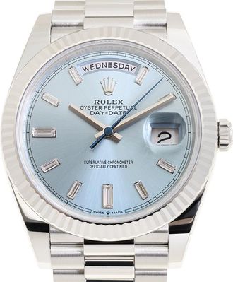 Rolex Day-Date 40 Ice-Blue Baguette Dial Mens Platinum President Watch M228236-0006