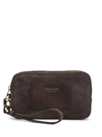 Giorgio Armani Suède clutch met logopatch - Bruin
