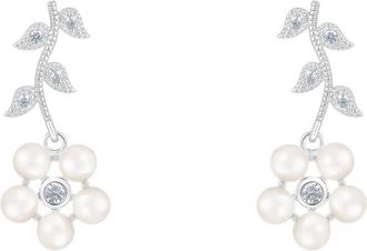 Splendid Pearls Silver 4.5-5Mm Pearl Cz Earrings