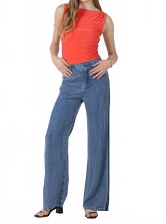 BLACK TAPE Drapey Two Tone Trousers In Blue Washed