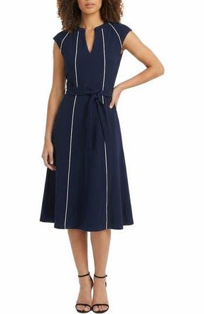 Maggy London Contrast Piping Cap Sleeve Midi Dress in Navy Blazer at Nordstrom Rack, Size 12