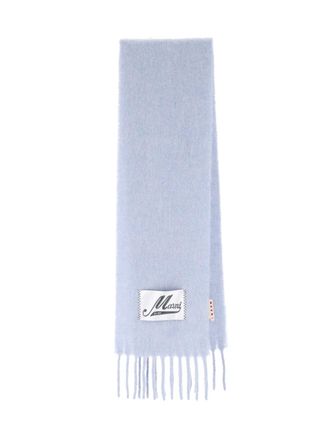 Marni Light Blue Alpaca Blend Fringed Scarf