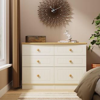 Welcome Furniture Byland Ready Assembled 6 Drawer Wide Chest in Cream Ash & Modern Oak - Welcome Furniture | TJ Hughes