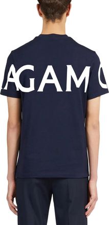 Ferragamo Logo-Print Cotton T-Shirt - Navy